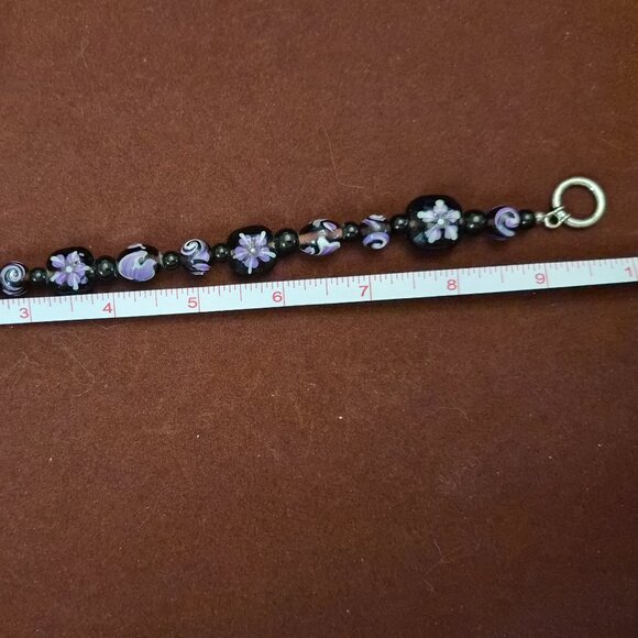 Handpainted Beaded Bracelet 8” Artisan Floral Beads Toggle Clasp Statement Piece - Picture 3 of 3